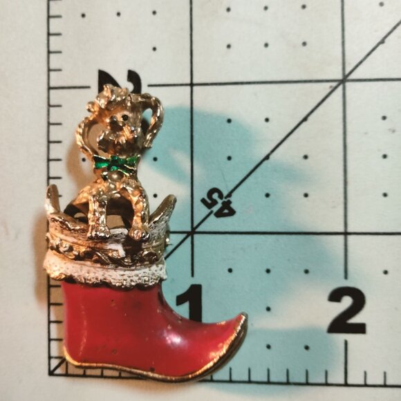 Poodle Boot Pin Brooch Dog Puppy Vintage Christmas Holiday Jewelry - Picture 3 of 5